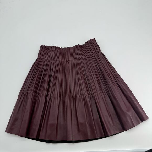 Avec Les Filles Faux Leather Pleated A Line Mini Skirt Burgundy Womens S - Picture 3 of 12